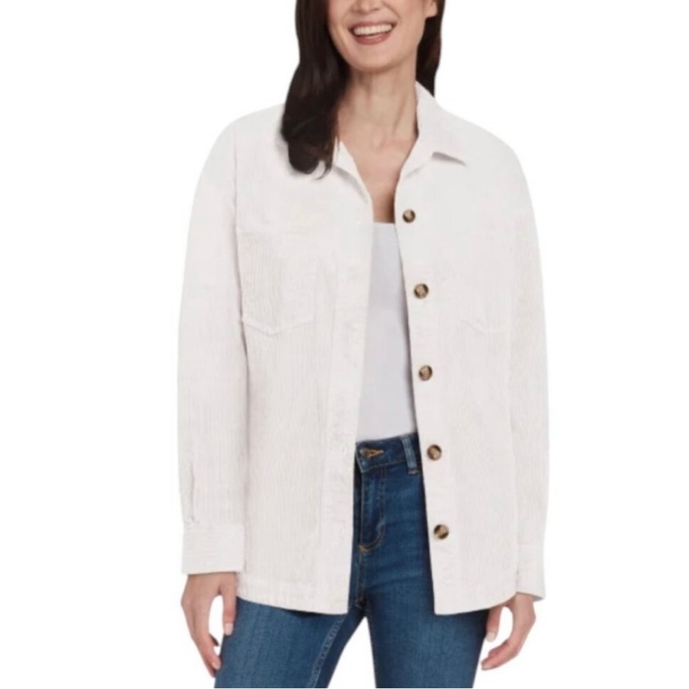 Women's Corduroy Button Up Shirt Jacket (Cream)